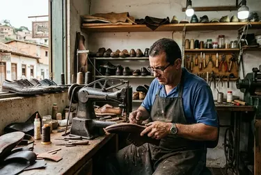 Profissional reformando sapatos sociais, com foco na estética e na qualidade do serviço.